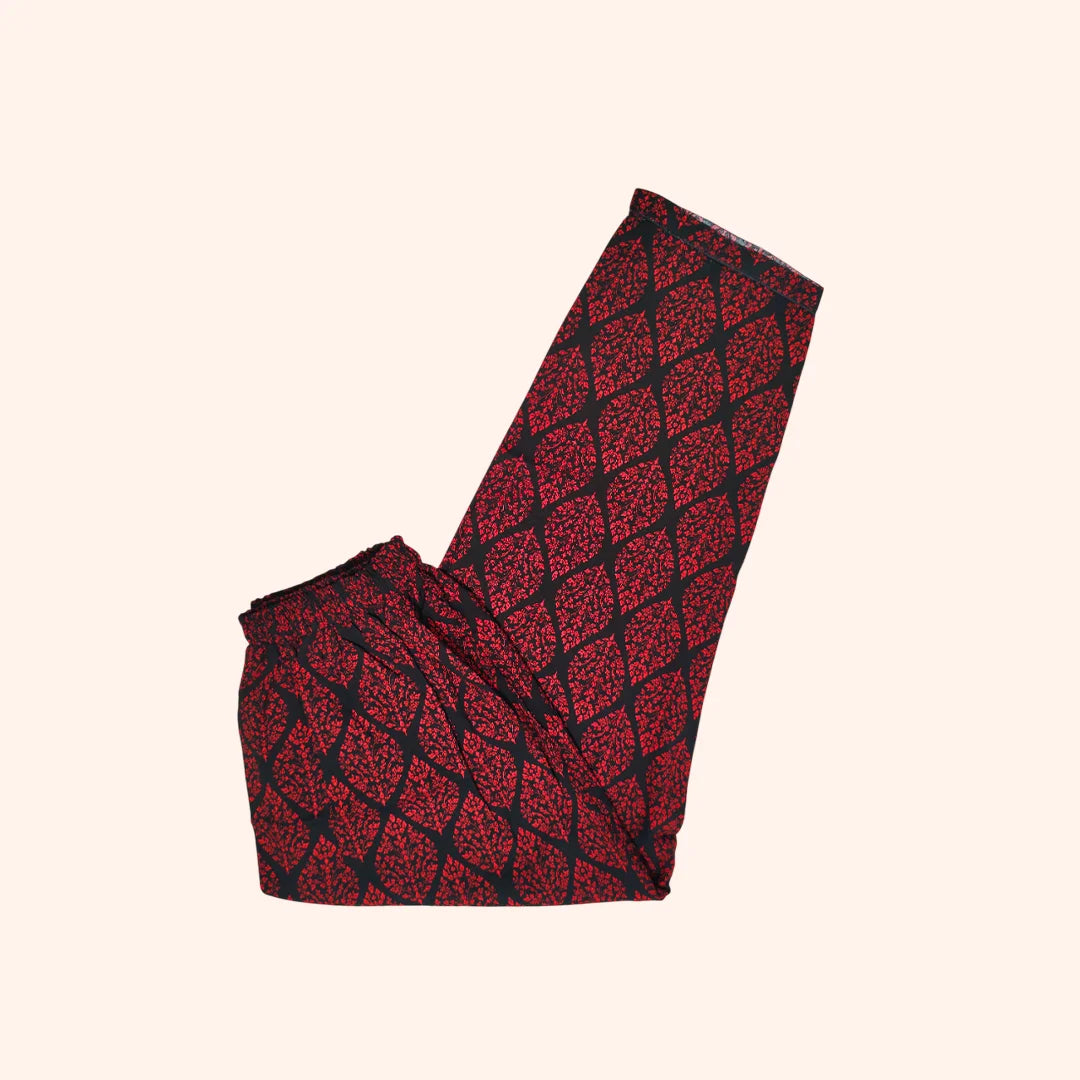 Red & Black Leaf Print Pajama Set for Women – Nightwear in Pakistan