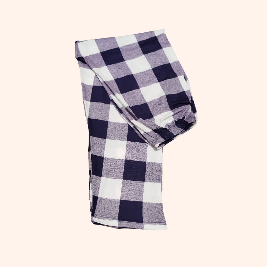 Blue Sunflower Pajama Set for Women – Nightwear with Check Trousers