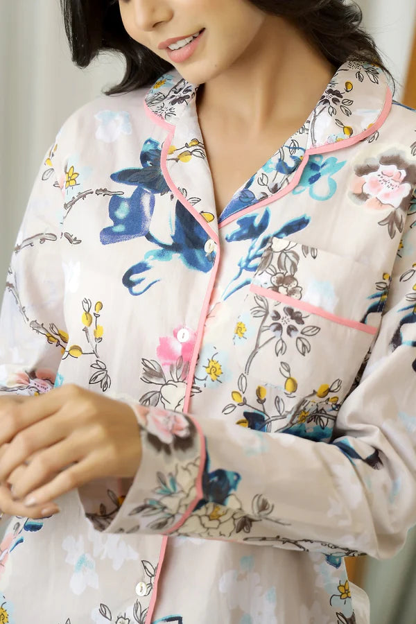 Floral Printed FULL SLEEVES Cotton Night suit
