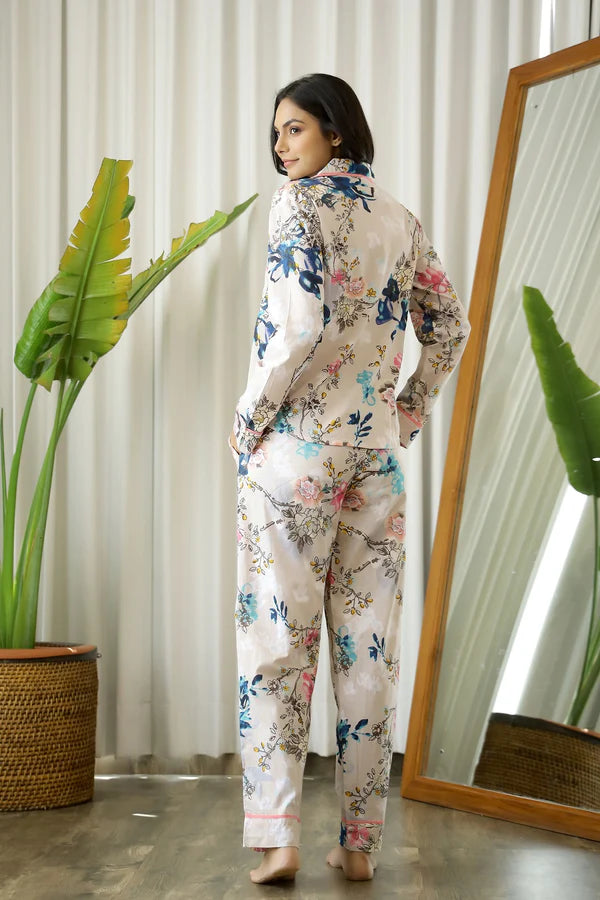 Floral Printed FULL SLEEVES Cotton Night suit