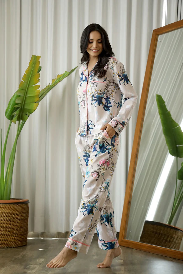 Floral Printed FULL SLEEVES Cotton Night suit