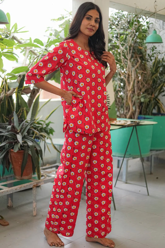 Handblock Printed Pure Cotton Night Suit