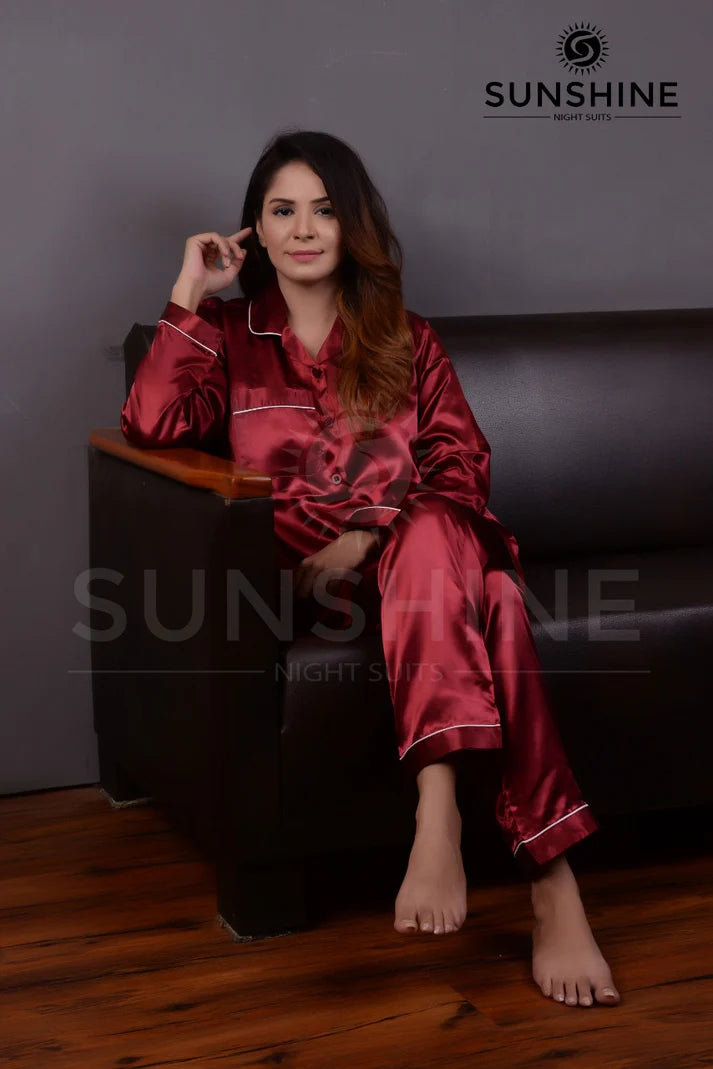 Maroon Silk Pajamas For Women