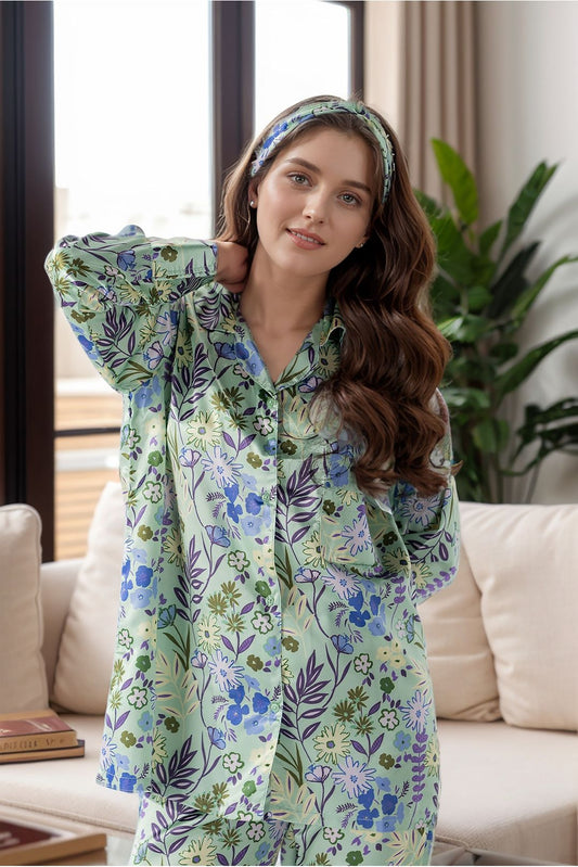 Printed silky finish night wear pajama set NGS2045