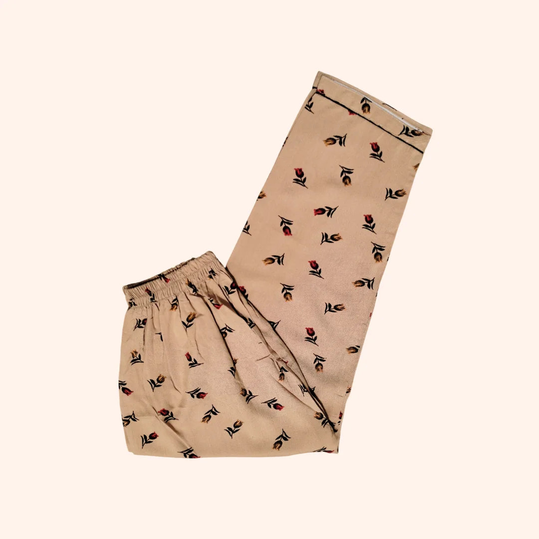 Beige Floral Pajama Set for Women – 2-Piece Nightwear in Pakistan