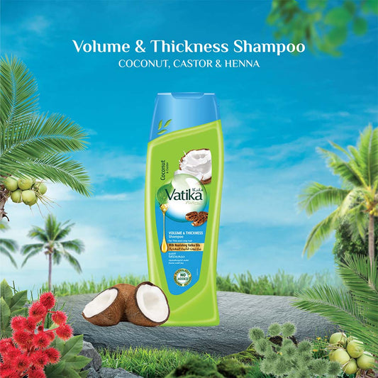 Vatika Naturals Volume & Thickness Shampoo 360ml| Enriched with Coconut & Castor Extracts | For Thin & Limp Hair | With Nourishing Vatika Oils 360ml