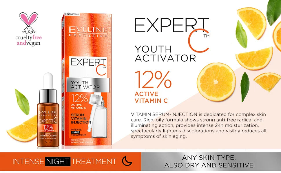 EVELINE COSMEICS EXPERT C VITAMIN SERUM – INJECTION INTENSE NIGHT TREATMENT – 18ML