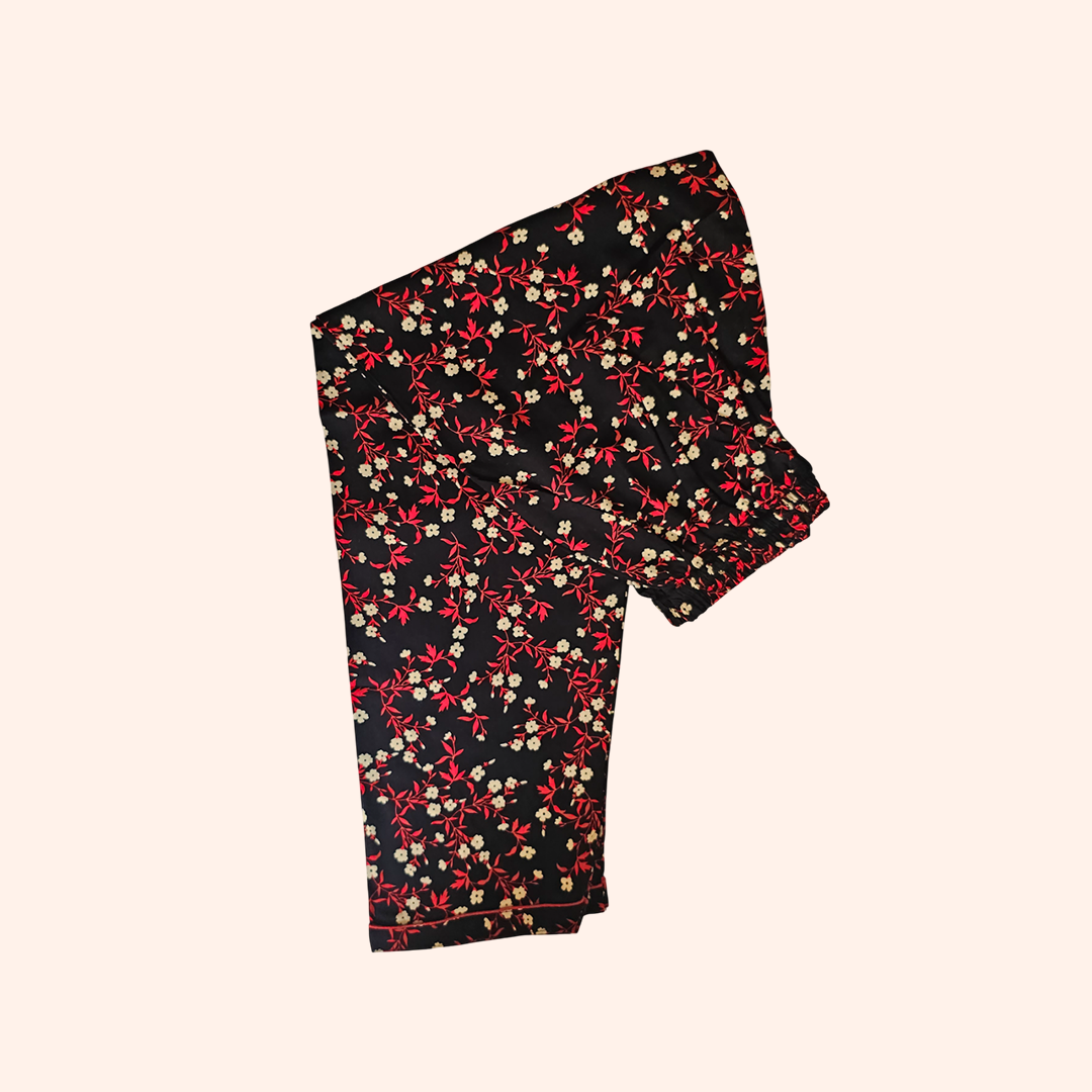 Floral Black Pajama Set – Night Suit for Girls