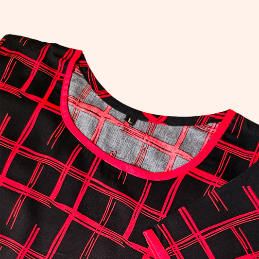 Bold Red & Black Pajama Set – Night Suit for Women & Girls