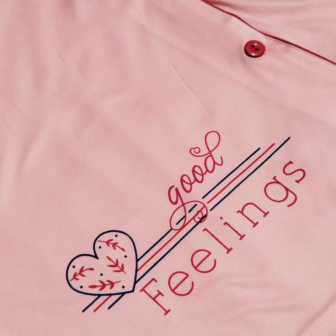 Pink Good Feelings Pajama Set for Women – Soft Button-Down Nightwear