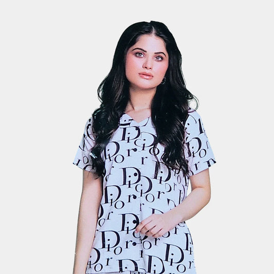 Nightwear with Dior-Style Print - Luxury-Inspired Pajama Set for Women