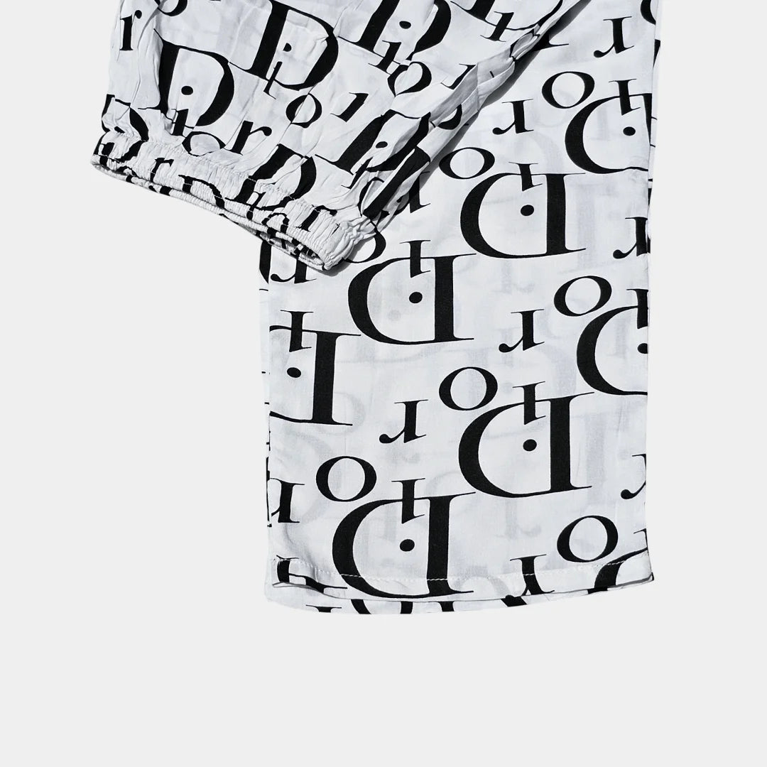 Nightwear with Dior-Style Print - Luxury-Inspired Pajama Set for Women