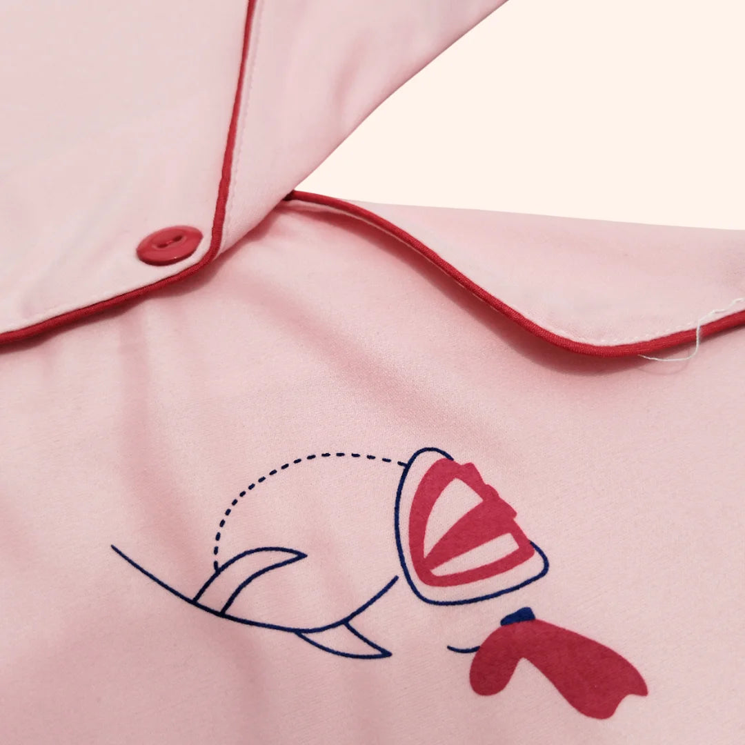 Pink Striped Pajama Set for Women – Soft Cotton 2-Piece Nightwear in Pakistan