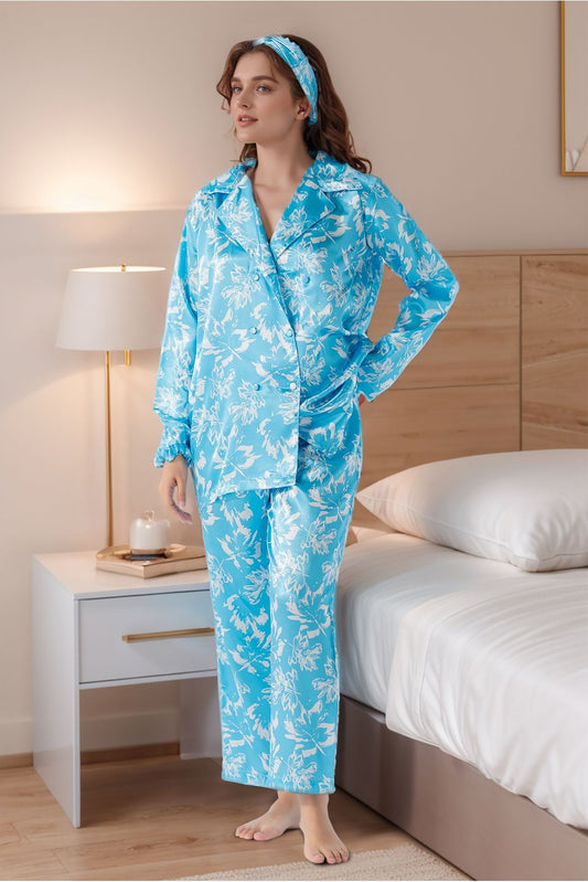 Printed silky finish night wear pajama set NGS2039
