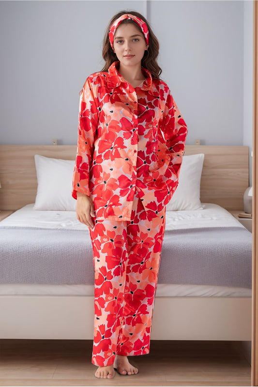 Printed silky finish night wear pajama set NGS2040