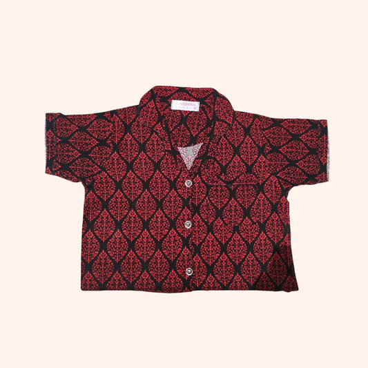 Red & Black Leaf Print Pajama Set for Women – Nightwear in Pakistan