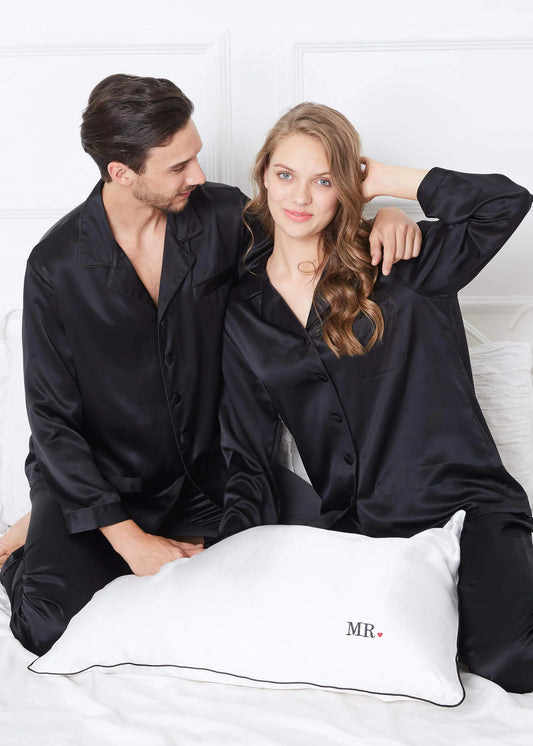 Black Silk Couple Nightdress SCN-15 – Sunshine Night Suits