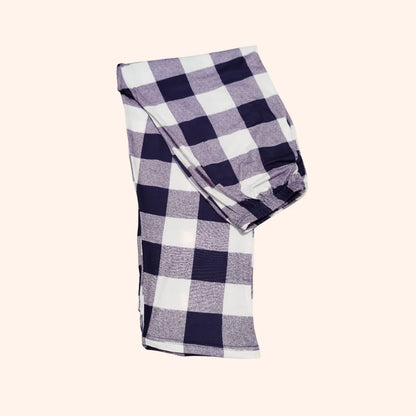 Blue Sunflower Pajama Set for Women – Nightwear with Check Trousers