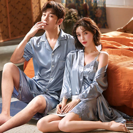 Couple Ice Silk Pajamas Nightgown