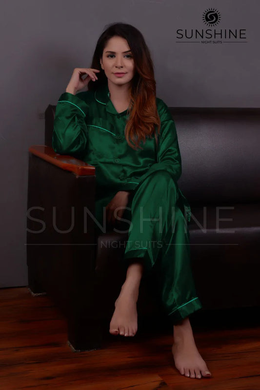 Dark Green Silk Pajamas For Women