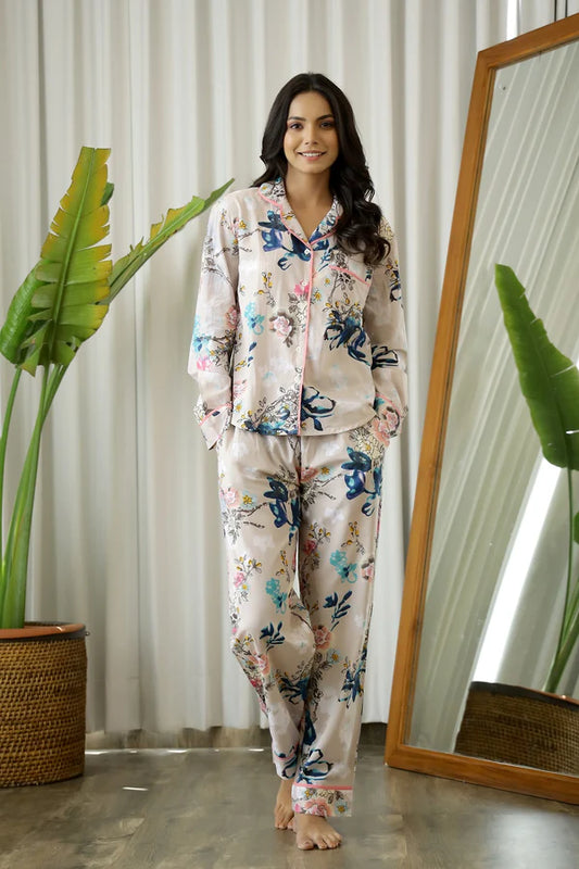 Floral Printed FULL SLEEVES Cotton Night suit