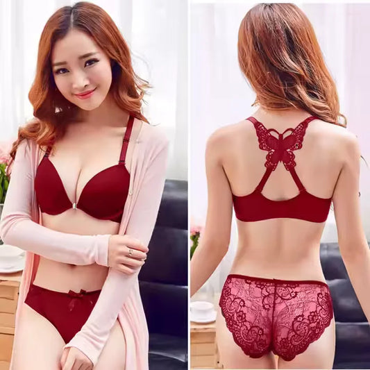 Front Open Back Butterfly Bra Set