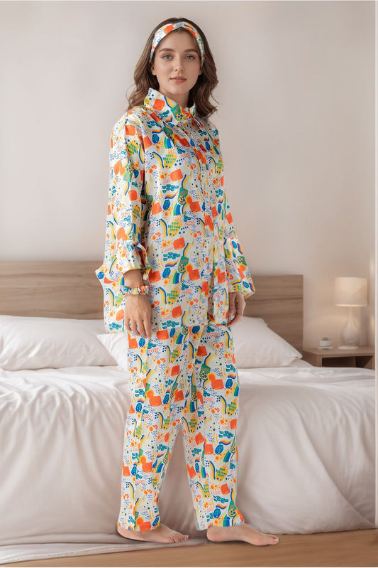 Printed silky finish night wear pajama set NGS2041