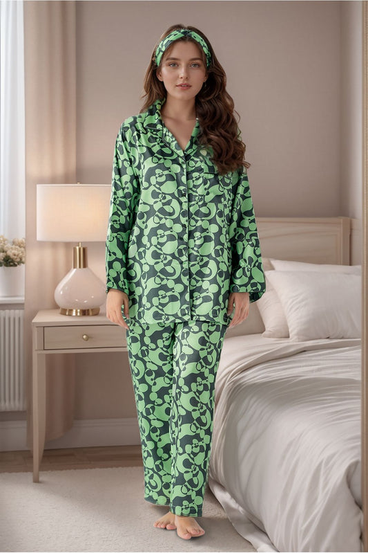 Printed silky finish night wear pajama set NGS2042
