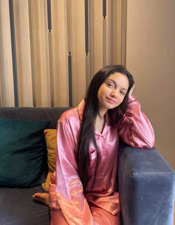 T-Pink Silk Pajamas For Women