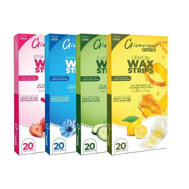 Glamorous Face Body Wax Strips, 20 Body Wax Strips,4 Flavours.