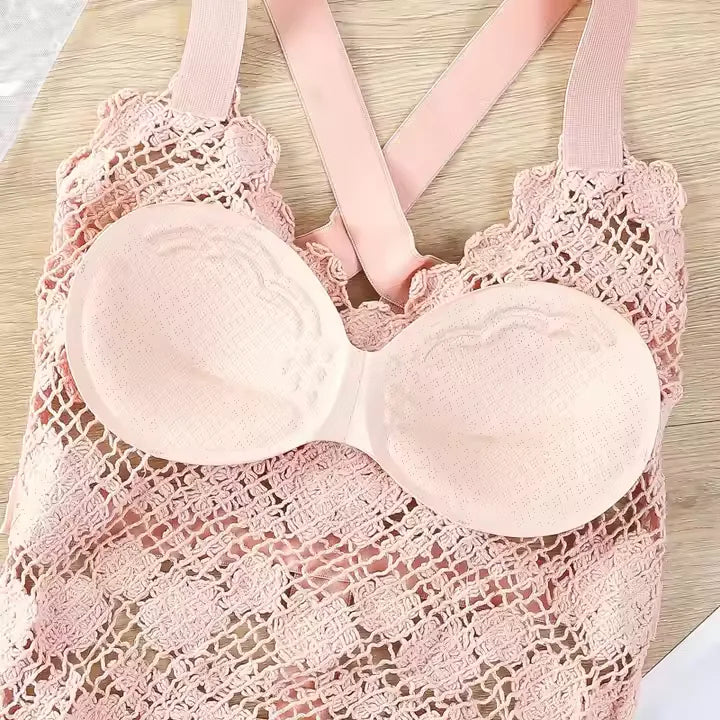Floral Cross Back Lace Bra - Stylish Support with Sexy Cross Design