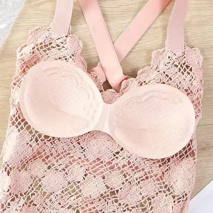 Floral Cross Back Lace Bra - Stylish Support with Sexy Cross Design