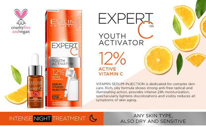 EVELINE COSMEICS EXPERT C VITAMIN SERUM – INJECTION INTENSE NIGHT TREATMENT – 18ML