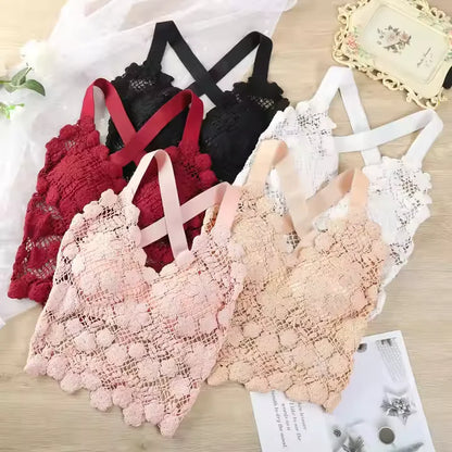 Floral Cross Back Lace Bra - Stylish Support with Sexy Cross Design