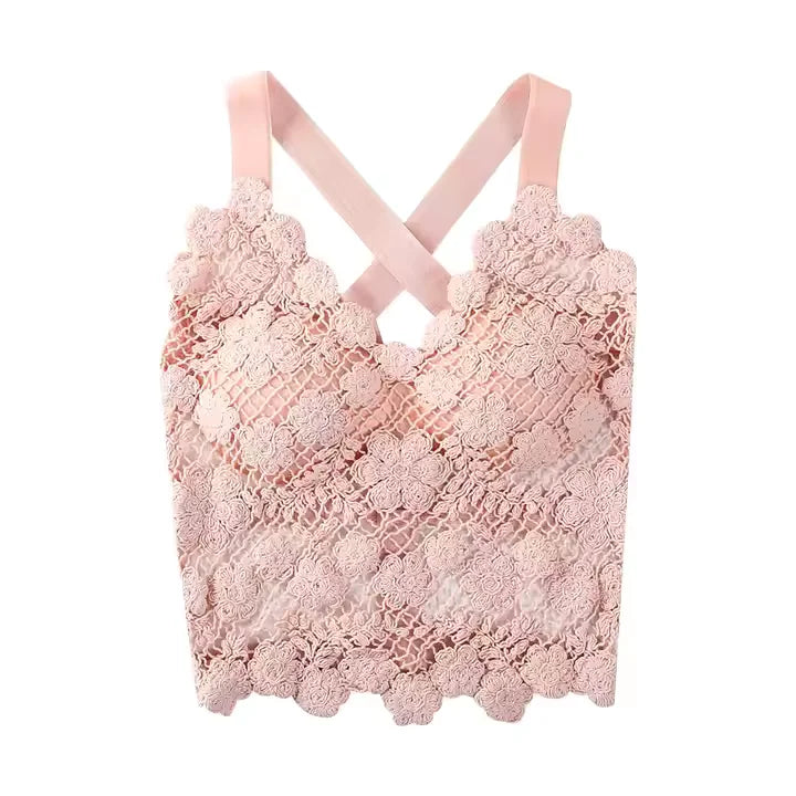 Floral Cross Back Lace Bra - Stylish Support with Sexy Cross Design