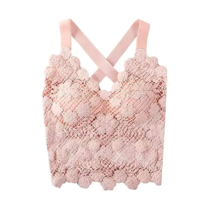 Floral Cross Back Lace Bra - Stylish Support with Sexy Cross Design