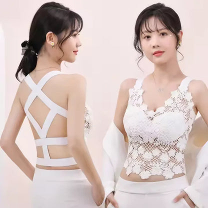 Floral Cross Back Lace Bra - Stylish Support with Sexy Cross Design