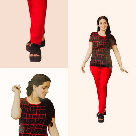 Bold Red & Black Pajama Set – Night Suit for Women & Girls