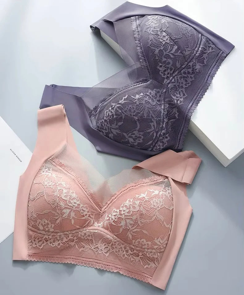 LuxeCurve Lace Mesh Support Bra – Seamless Elegance, All-Day Comfort