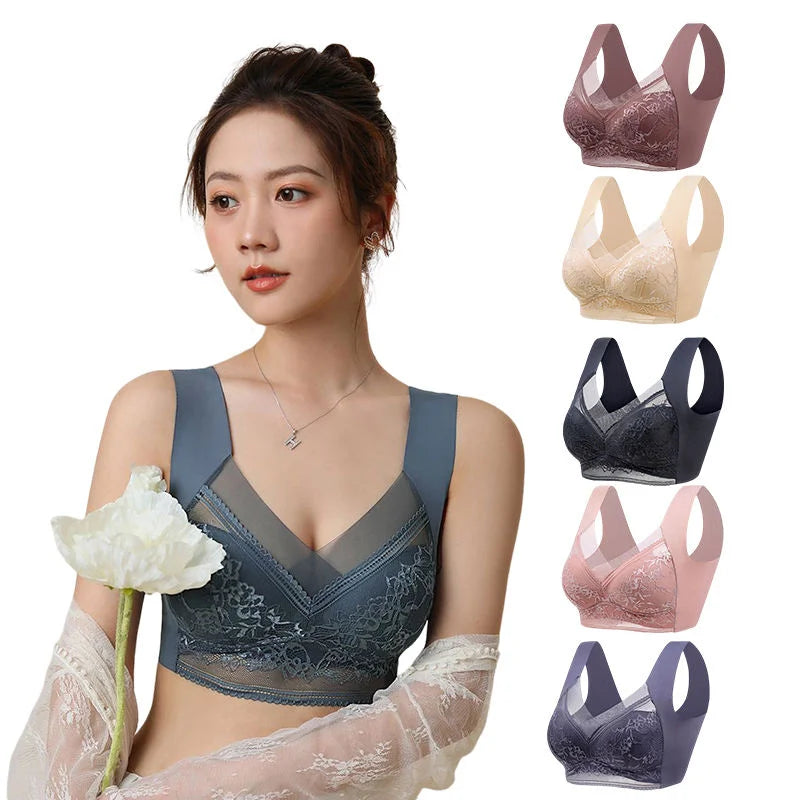 LuxeCurve Lace Mesh Support Bra – Seamless Elegance, All-Day Comfort