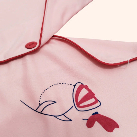 Pink Striped Pajama Set for Women – Soft Cotton 2-Piece Nightwear in Pakistan