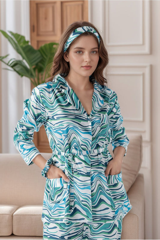 Printed silky finish night wear pajama set NGS2038