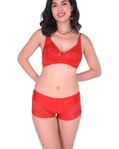 Red Net Bra & Panty Set