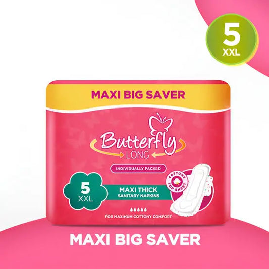 Butterfly Breathables Maxi Thick Cottony Soft Sanitary Pads Extra Long 5 Pcs